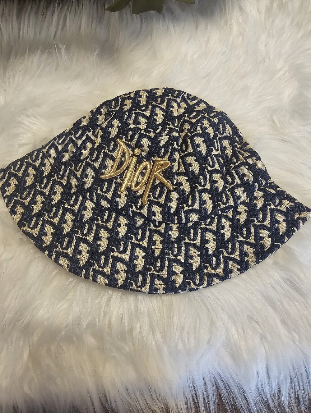 Dior Monogram Bucket Hat in Navy and Cream